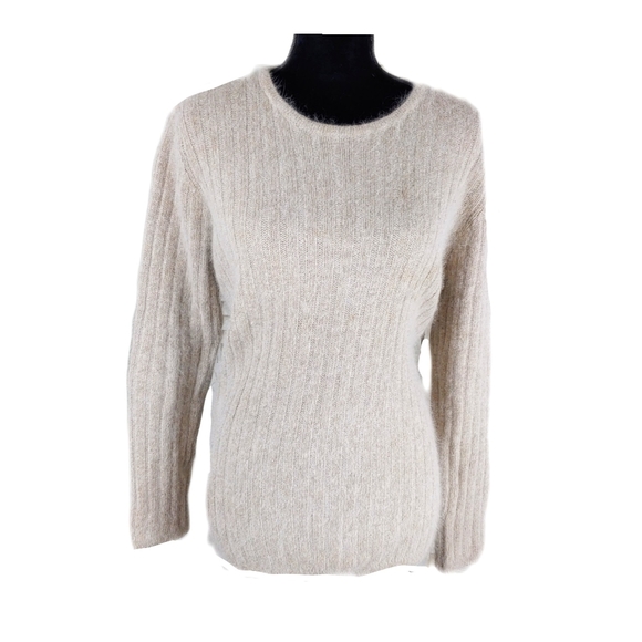 Rafaella Womens M Lambs Wool Blend Taupe Ribbed Round Neck Sweater Sz M - Picture 3 of 6